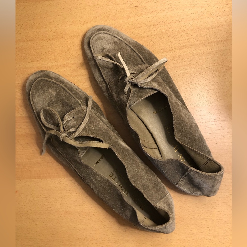 Ron White dove grey lace up suede slipper loafers - cottage shoe